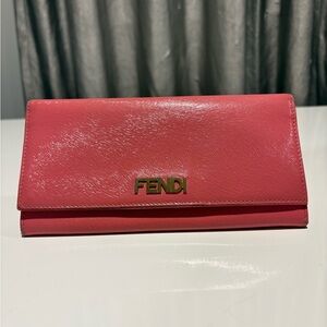 Fendi Pink Leather Continental Wallet with Gold Logo